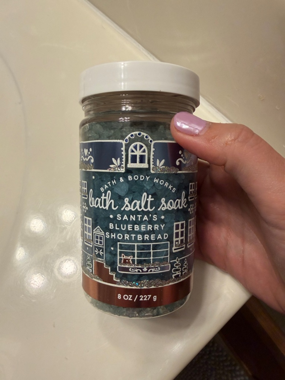 Bath & Body Works Santa's Blueberry Shortbread Bath Salt Soak - Blue and White
